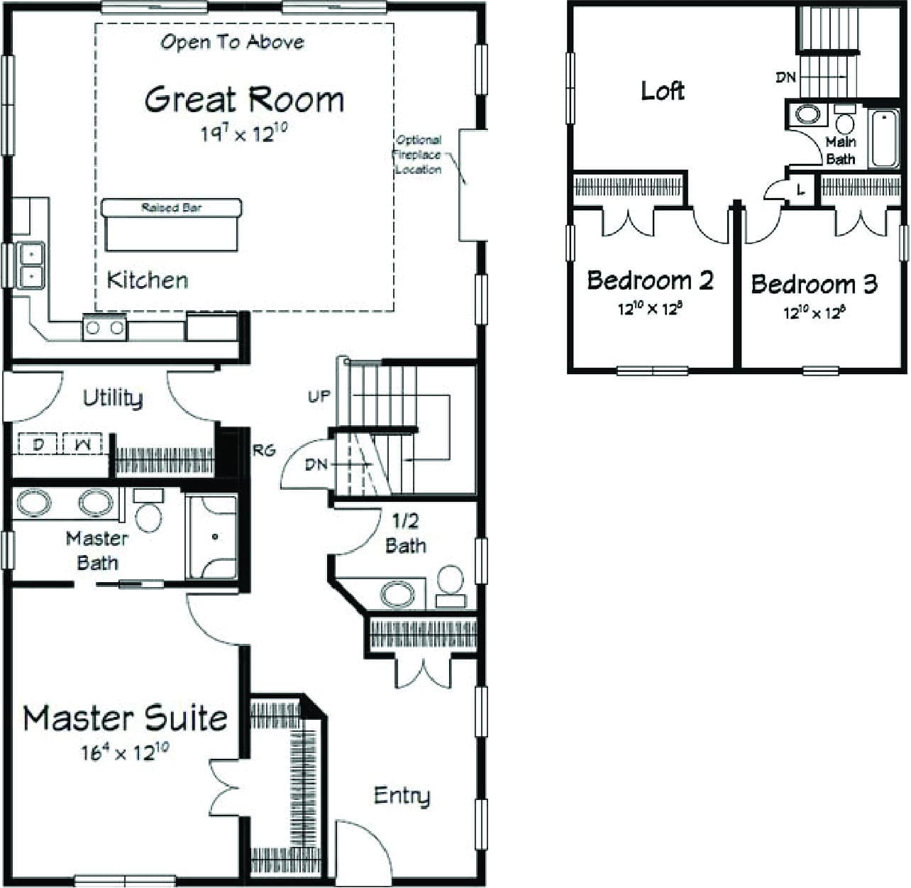 Blue ridge two story floor plan home features