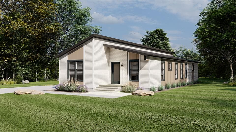 Ethos ranch 28' hero, elevation, and exterior home features